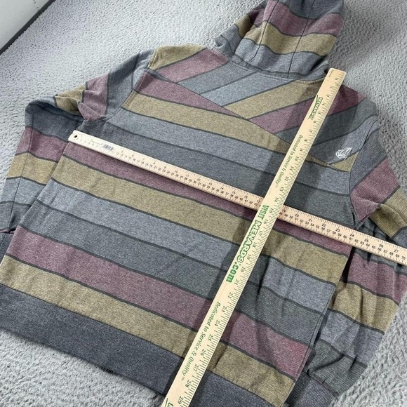 Vintage Y2K Volcom Striped Spellout Zip Up Hoodie Large Thermal Hood Sweatshirt - Picture 4 of 4